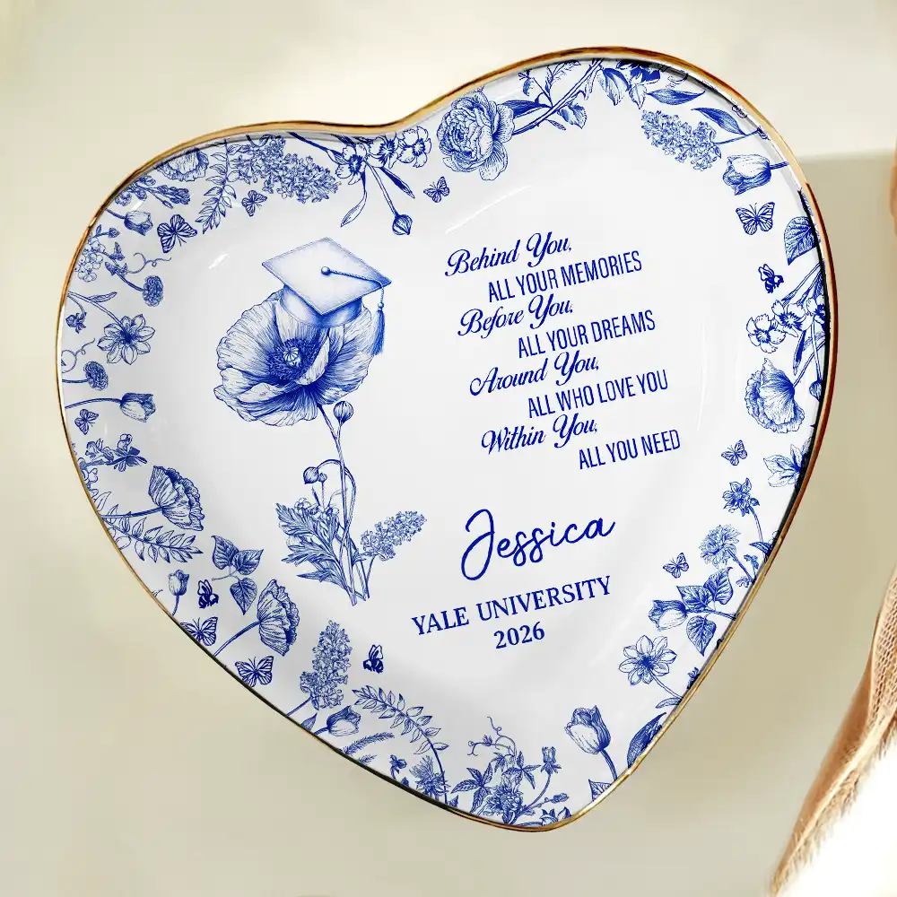 Toile Birth Month Flower Congrats Grad - Personalized Ring Dish - Image 5