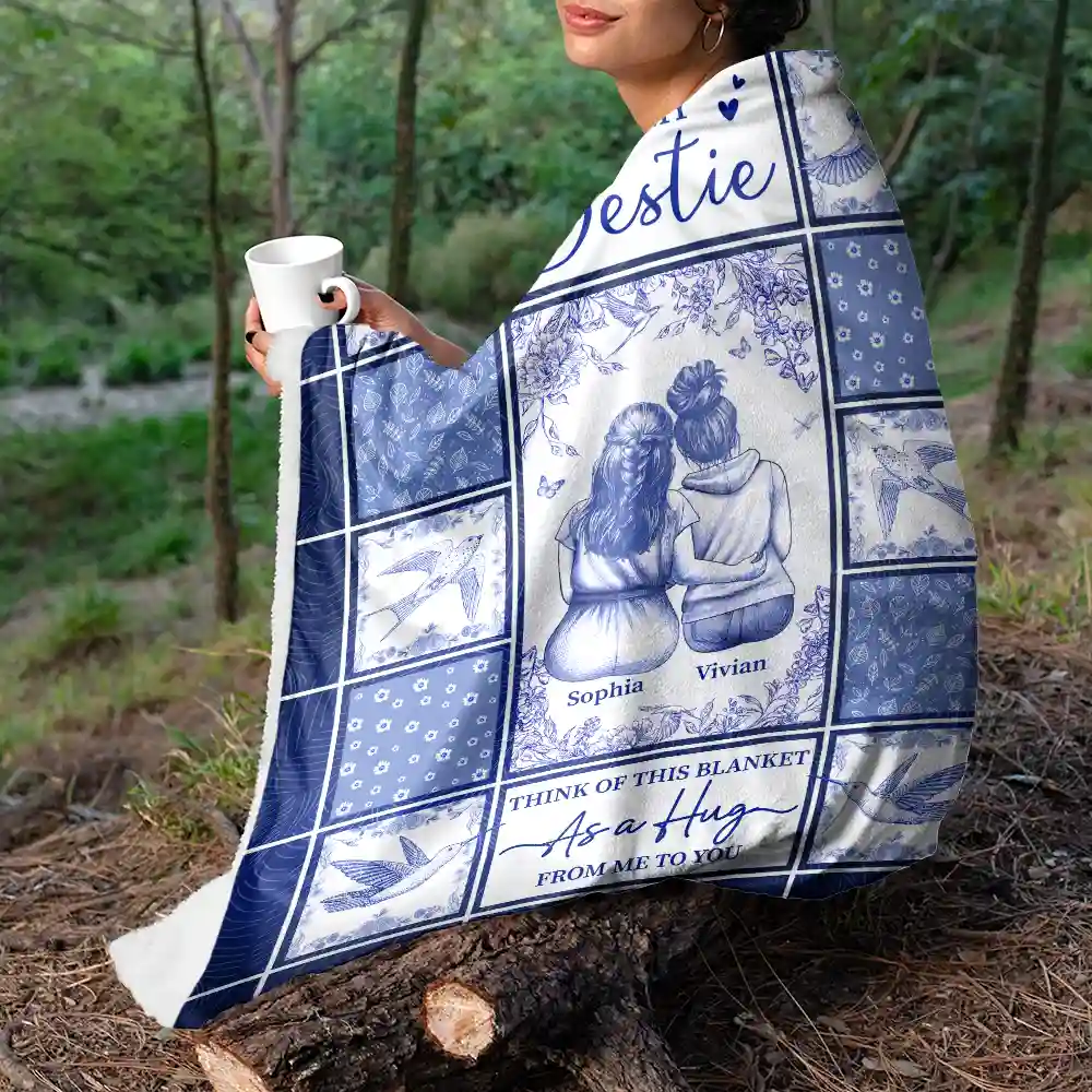 Toile De Jouy A Hug From Me - Personalized Fleece Blanket, Sherpa Blanket - Image 5