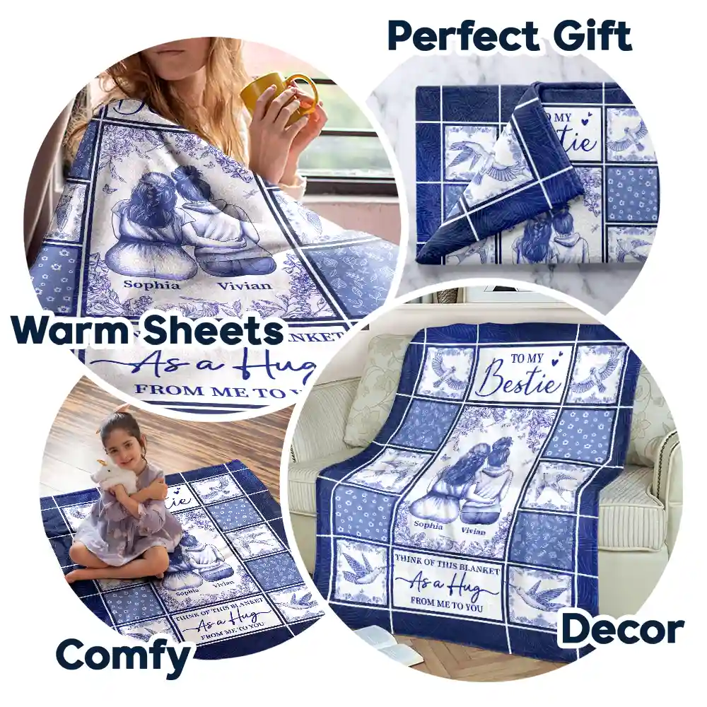 Toile De Jouy A Hug From Me - Personalized Fleece Blanket, Sherpa Blanket - Image 7