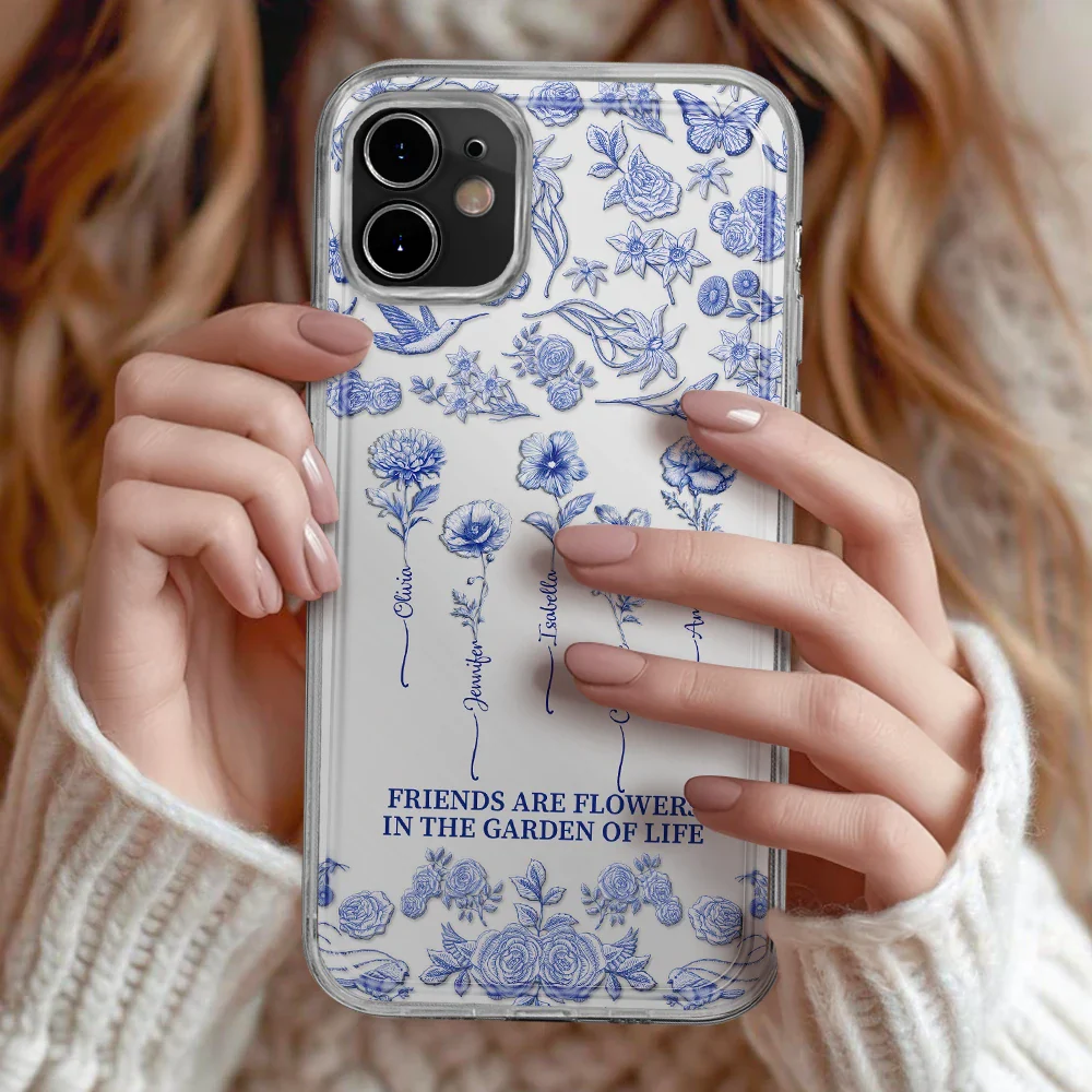 Toile De Jouy Birth Flower Grow An Old Friend - 3D Effect Printed Phone Case, Personalized Clear Phone Case - Image 2