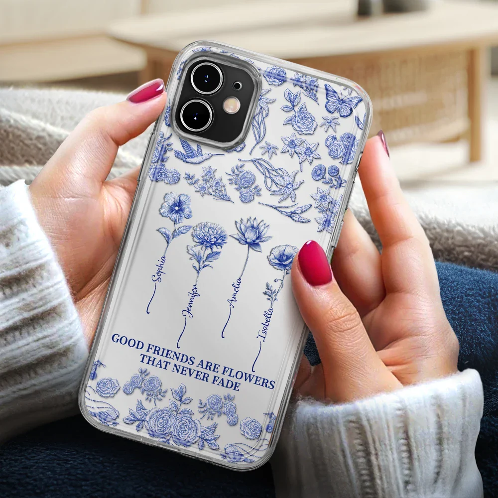 Toile De Jouy Birth Flower Grow An Old Friend - 3D Effect Printed Phone Case, Personalized Clear Phone Case - Image 3