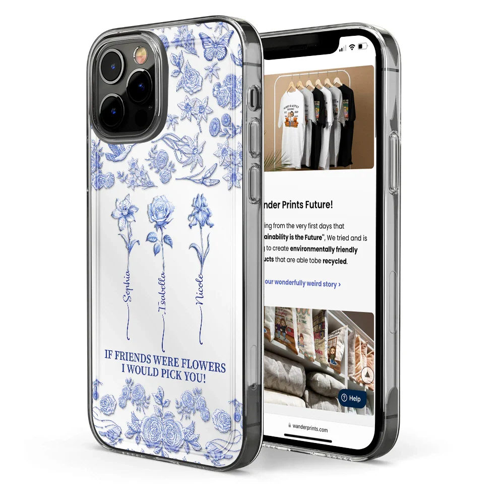 Toile De Jouy Birth Flower Grow An Old Friend - 3D Effect Printed Phone Case, Personalized Clear Phone Case - Image 4