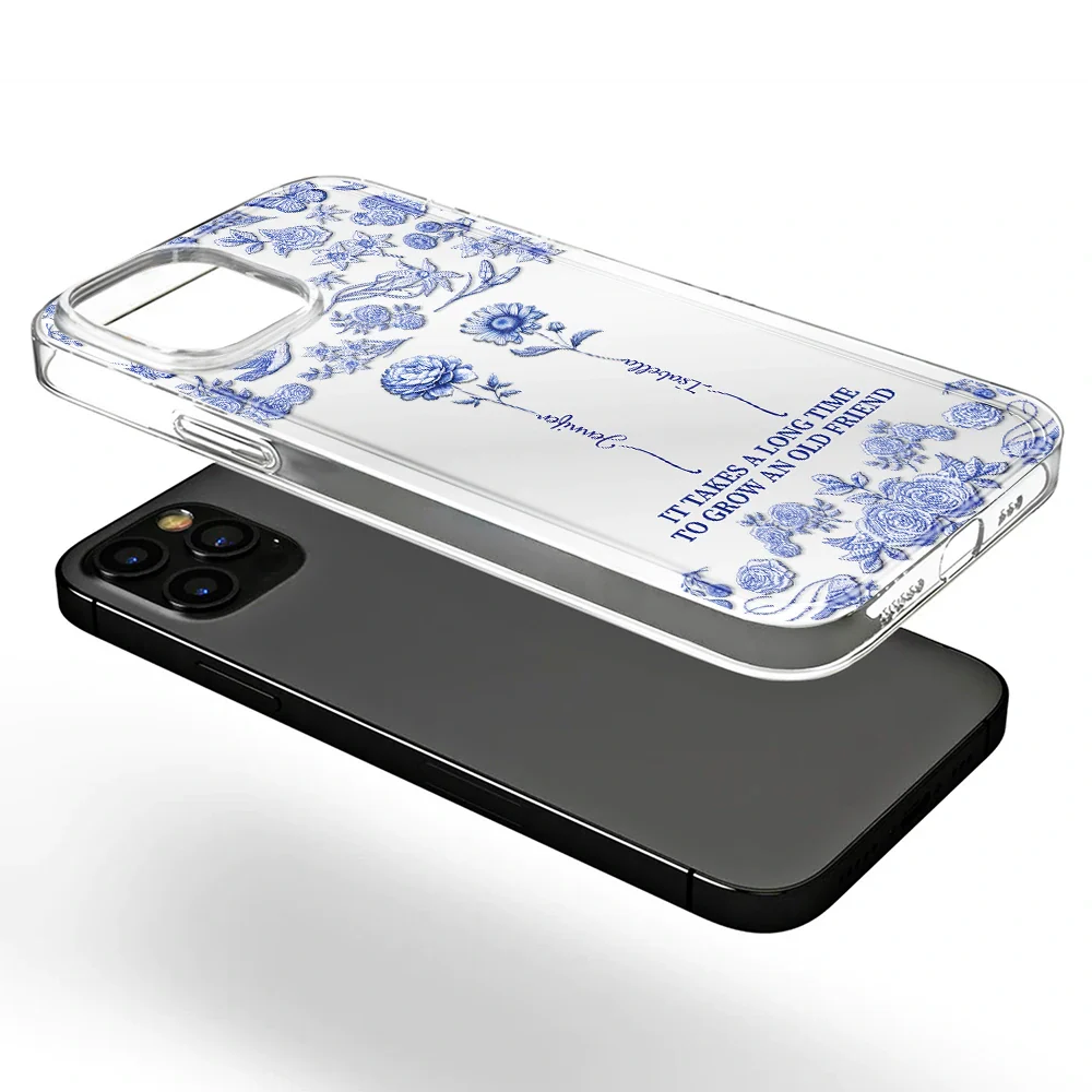 Toile De Jouy Birth Flower Grow An Old Friend - 3D Effect Printed Phone Case, Personalized Clear Phone Case - Image 5
