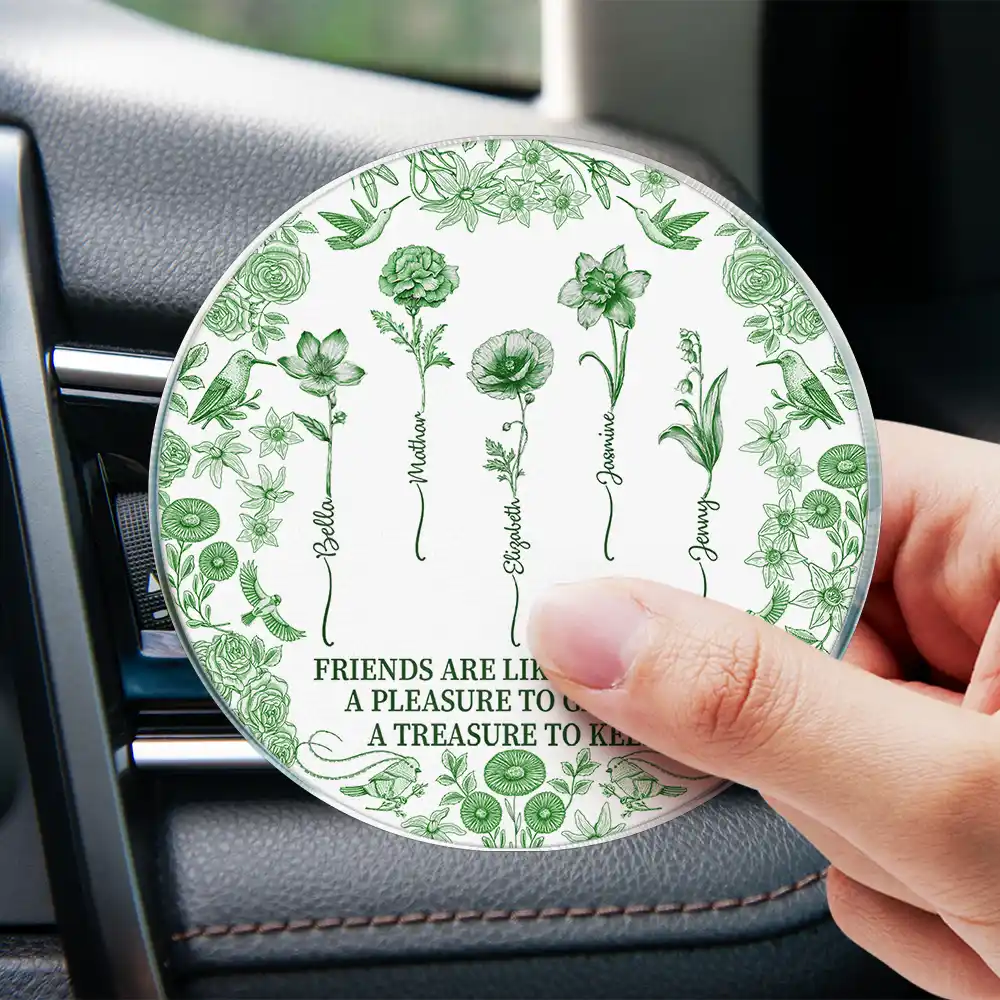 Toile De Jouy Birth Flower Grow An Old Friend - Personalized Acrylic Car Vent Clip - Image 4