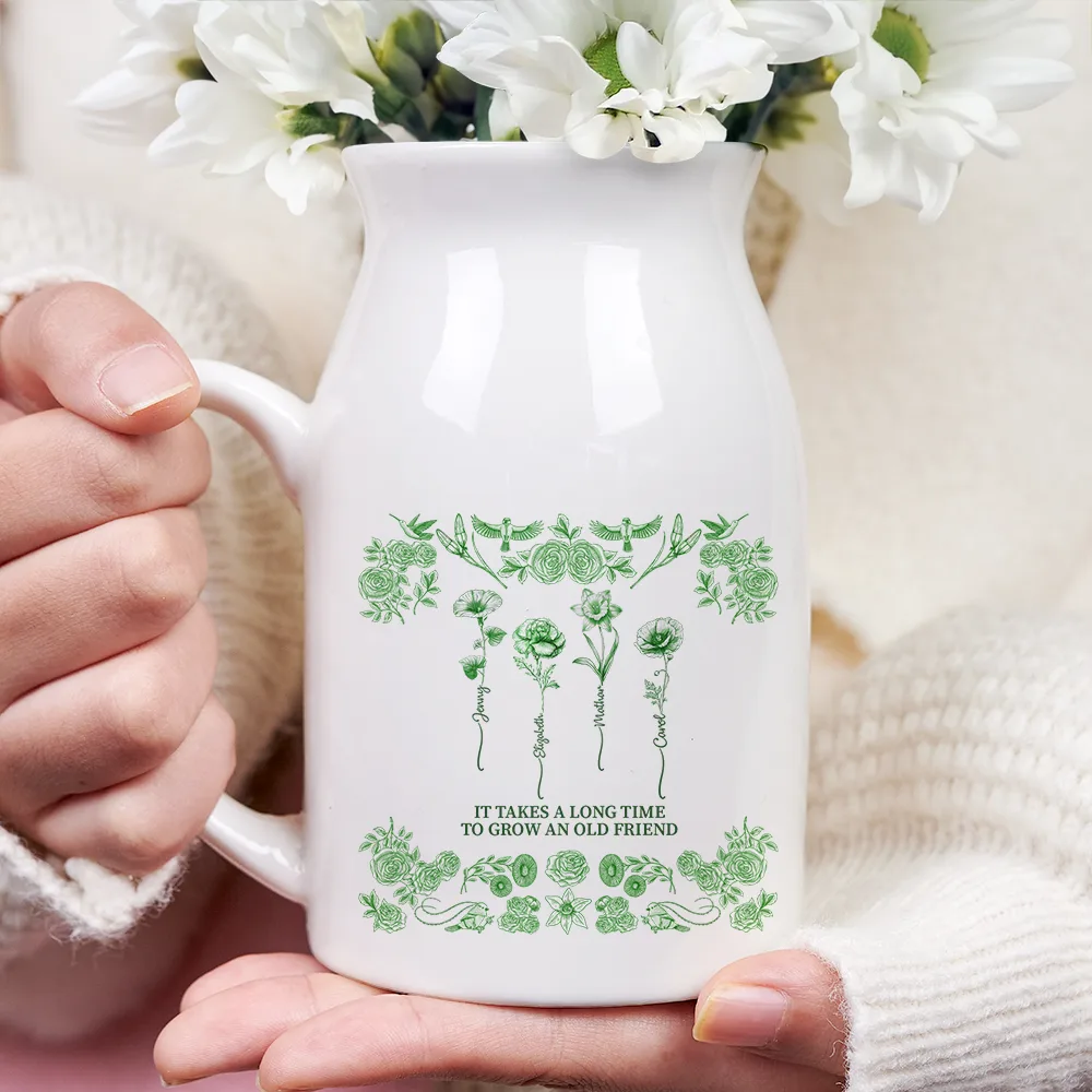 Toile De Jouy Birth Flower Grow An Old Friend - Personalized Ceramic Flower Vase - Image 3