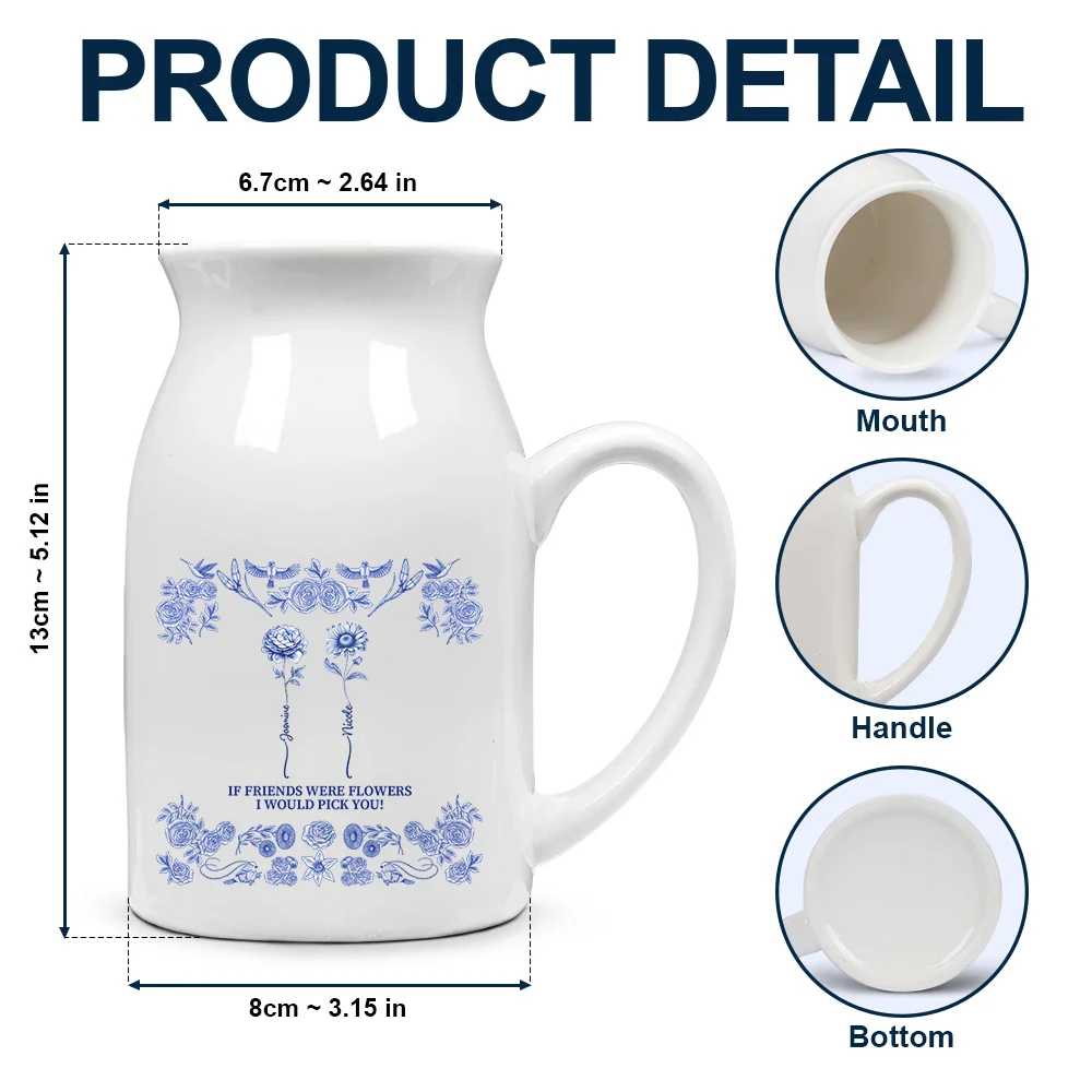 Toile De Jouy Birth Flower Grow An Old Friend - Personalized Ceramic Flower Vase - Image 4