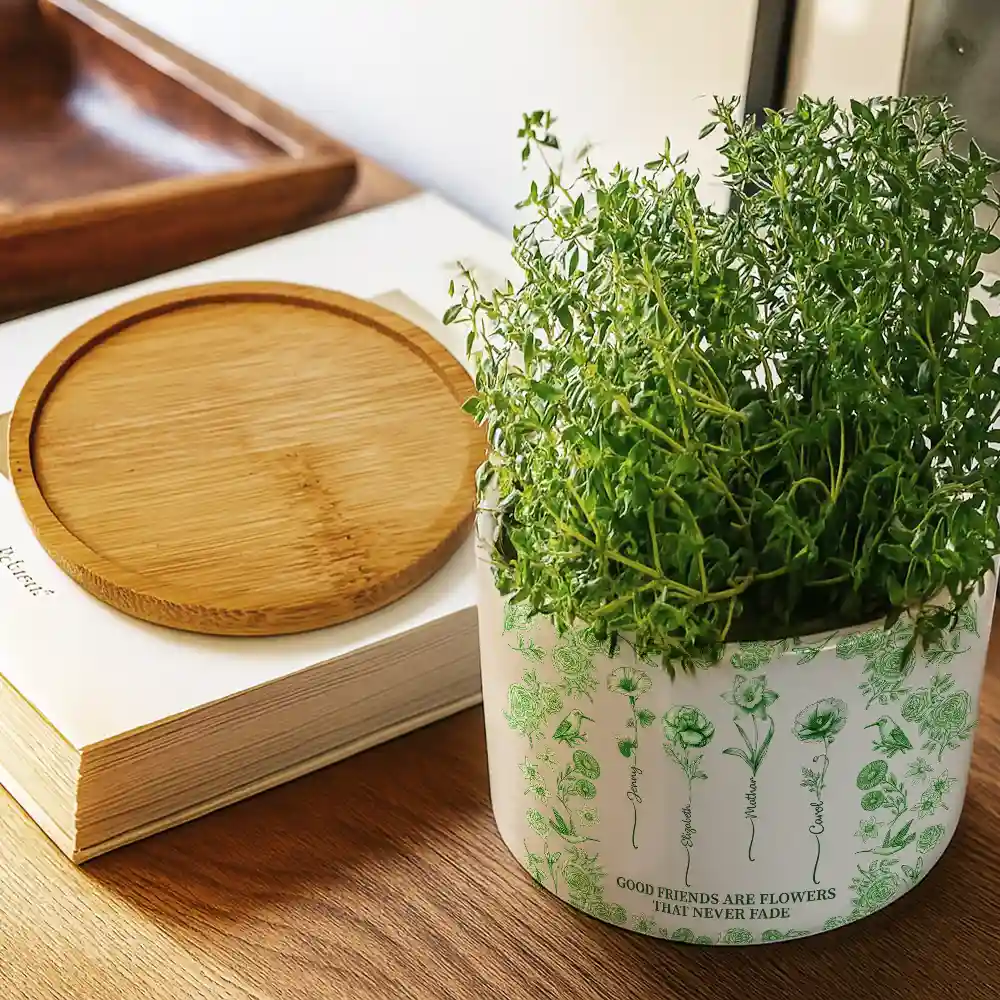 Toile De Jouy Birth Flower Grow An Old Friend - Personalized Ceramic Plant Pot - Image 3