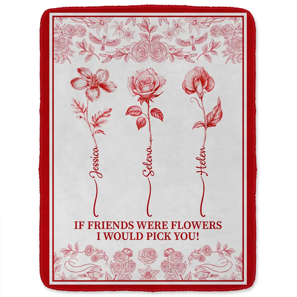 Toile De Jouy Birth Flower Grow An Old Friend - Personalized Fleece Blanket, Sherpa Blanket - Image 2