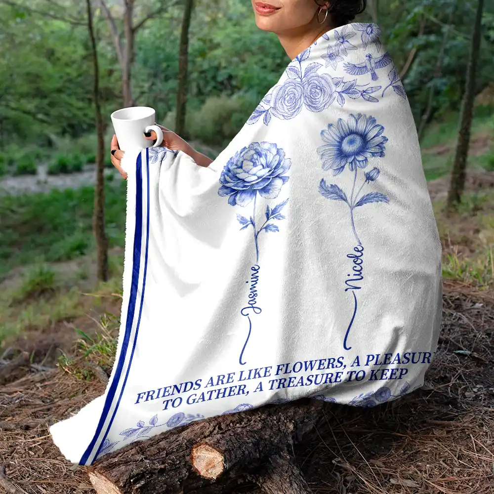 Toile De Jouy Birth Flower Grow An Old Friend - Personalized Fleece Blanket, Sherpa Blanket - Image 5