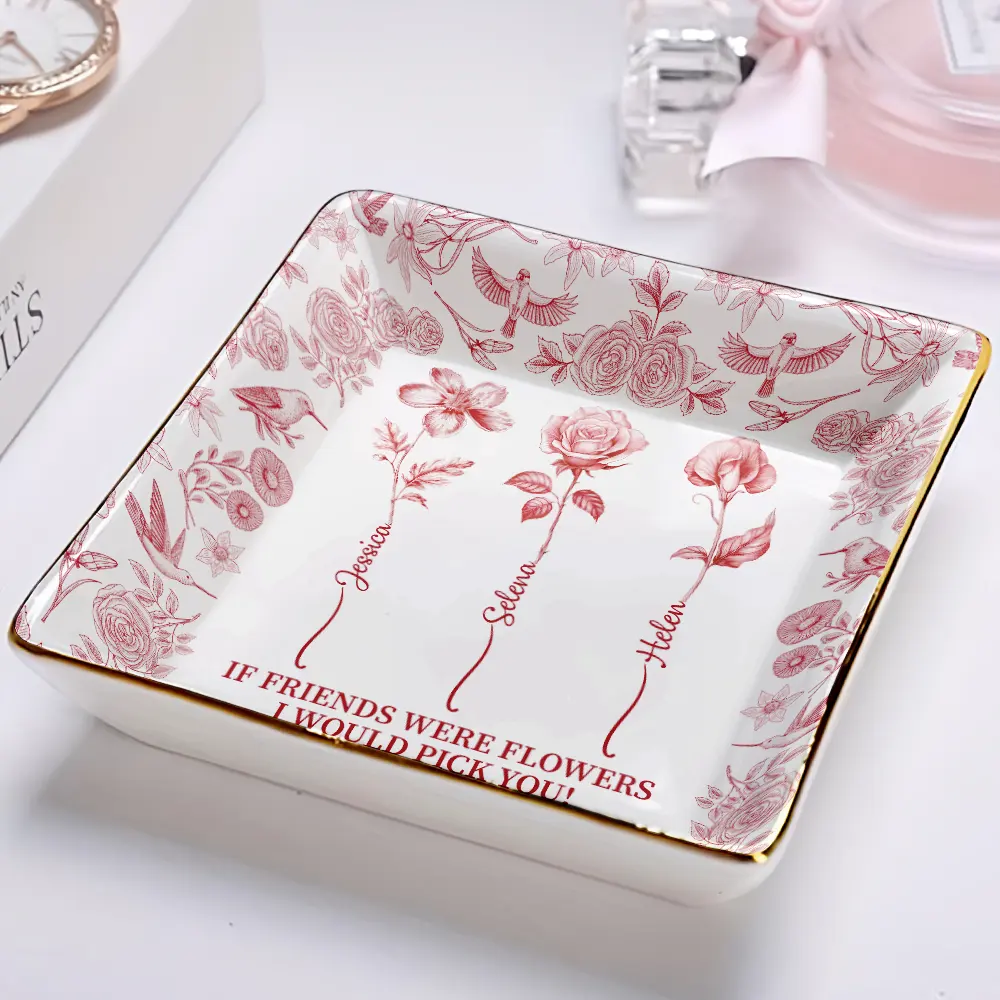 Toile De Jouy Birth Flower Grow An Old Friend - Personalized Ring Dish - Image 2