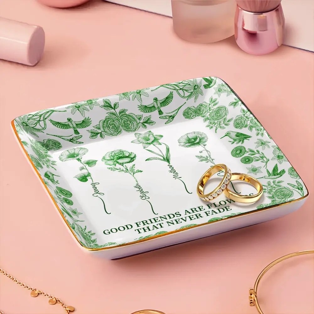 Toile De Jouy Birth Flower Grow An Old Friend - Personalized Ring Dish - Image 3
