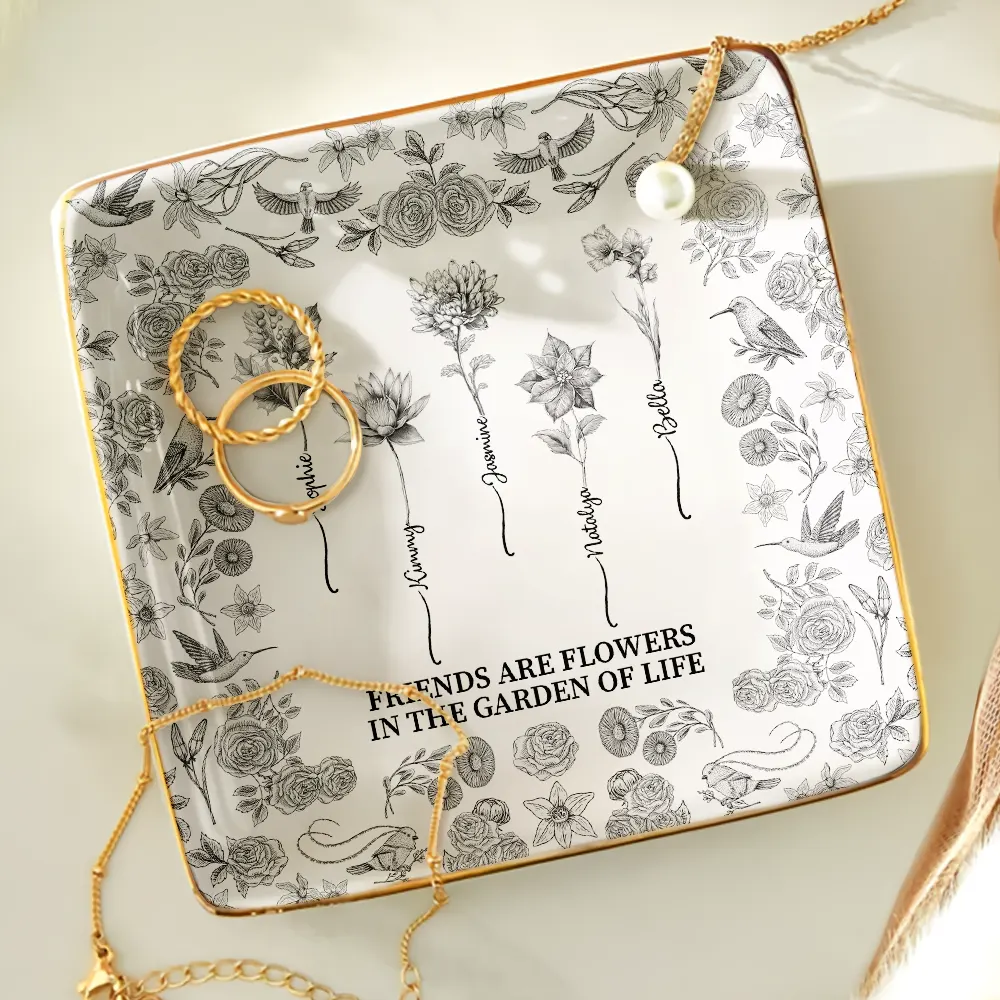 Toile De Jouy Birth Flower Grow An Old Friend - Personalized Ring Dish - Image 4