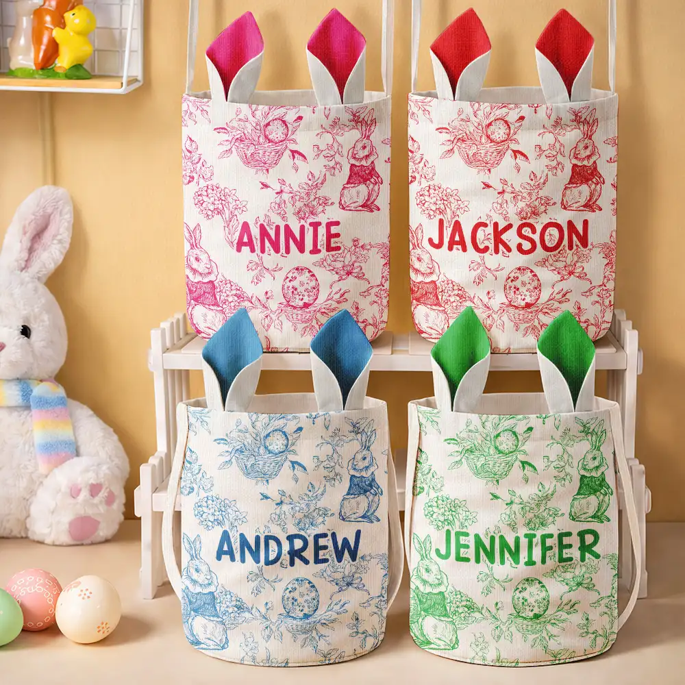 Toile De Jouy Bunny Pattern - Personalized Bunny Ears Bucket Bag - Image 2