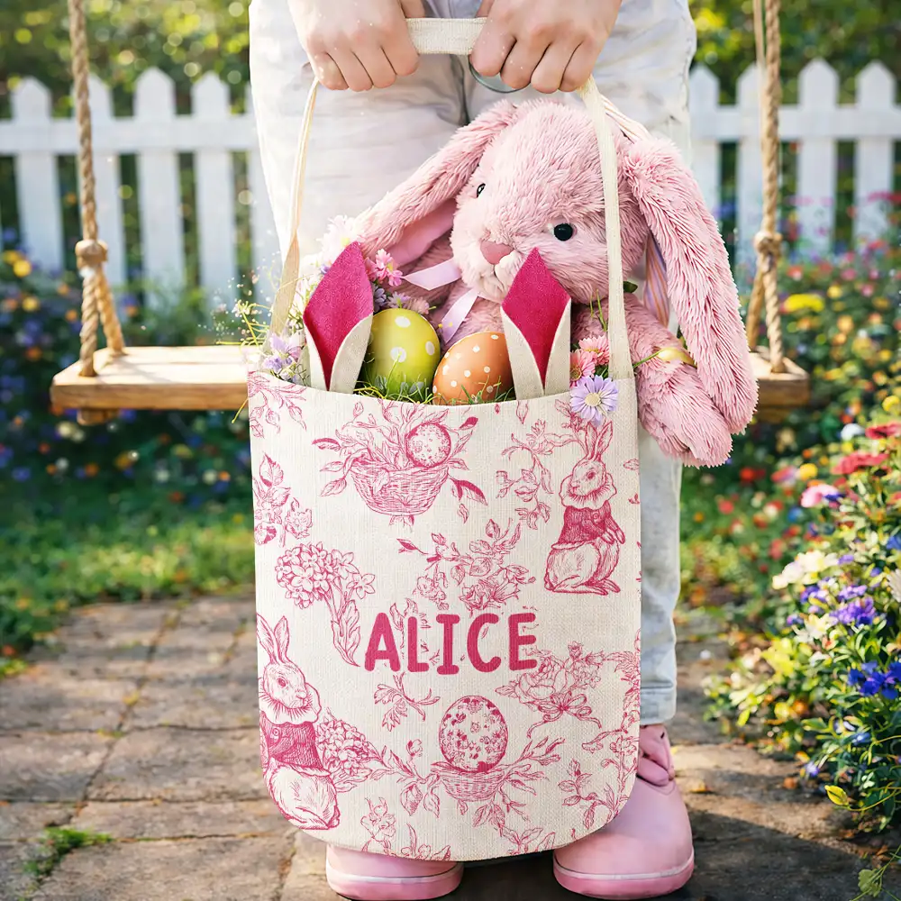 Toile De Jouy Bunny Pattern - Personalized Bunny Ears Bucket Bag - Image 4