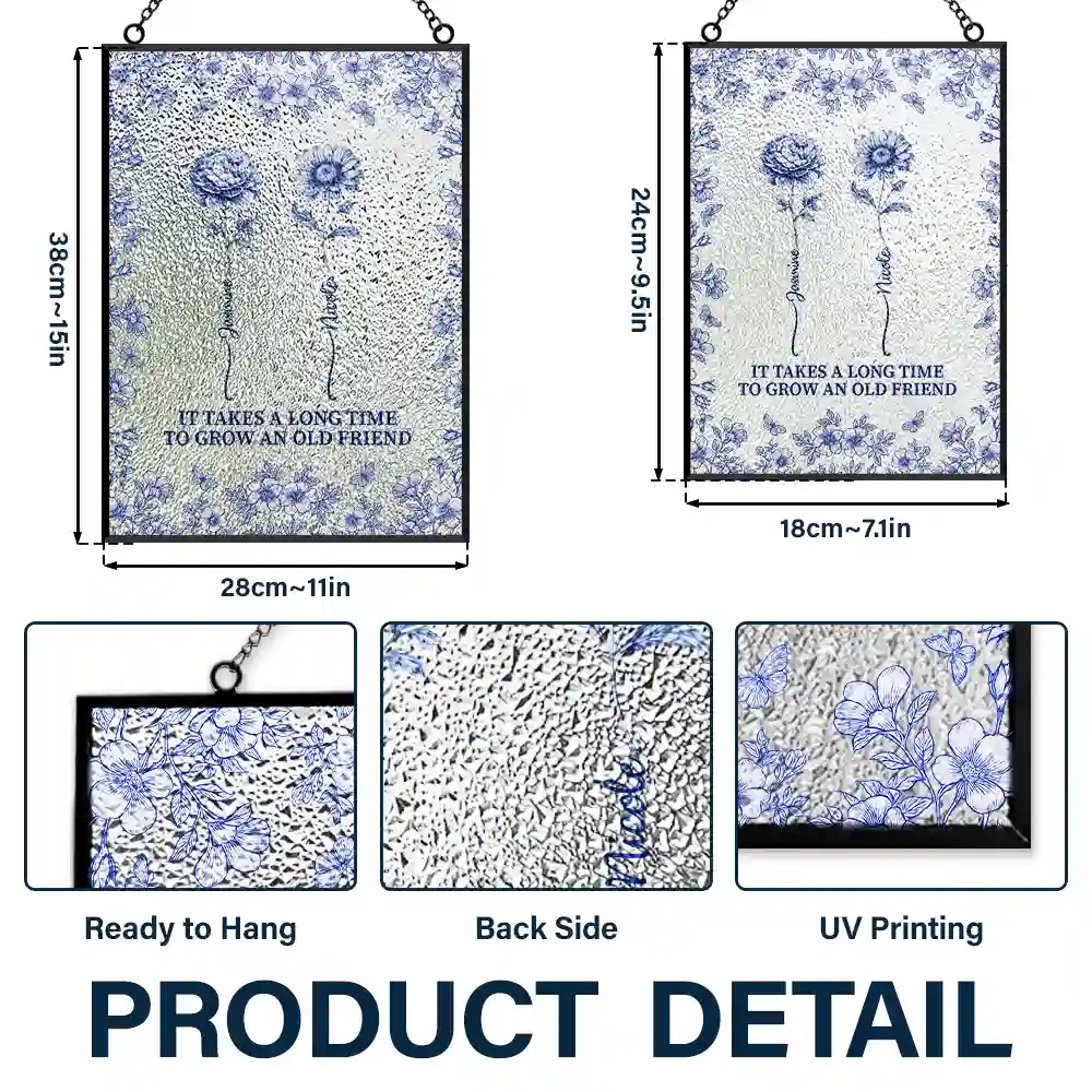 Toile De Jouy Butterfly Birth Flower Grow An Old Friend - Personalized Vertical Stained Glass Suncatcher - Image 3