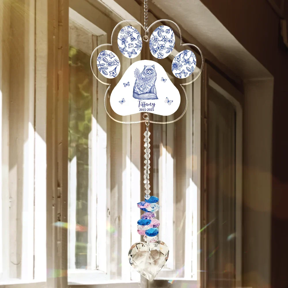 Toile De Jouy Cat Forever Bloom - Personalized Heart Crystal Suncatcher - Image 3