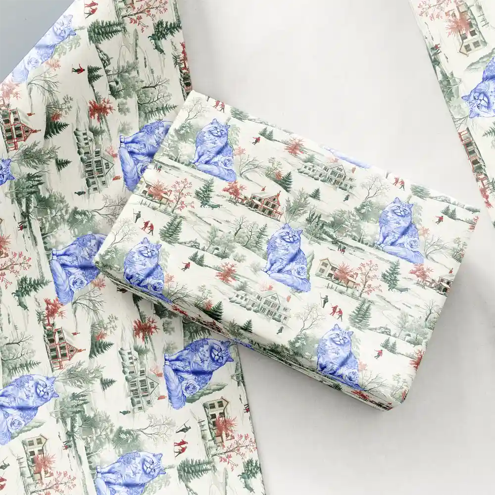 Toile De Jouy Dog Cat Winter Town - Personalized Wrapping Paper - Image 6