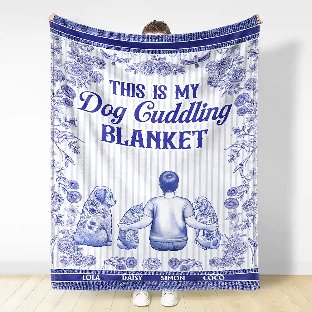 Toile De Jouy Dog Cuddling Blanket - Personalized Fleece Blanket, Sherpa Blanket - Image 3