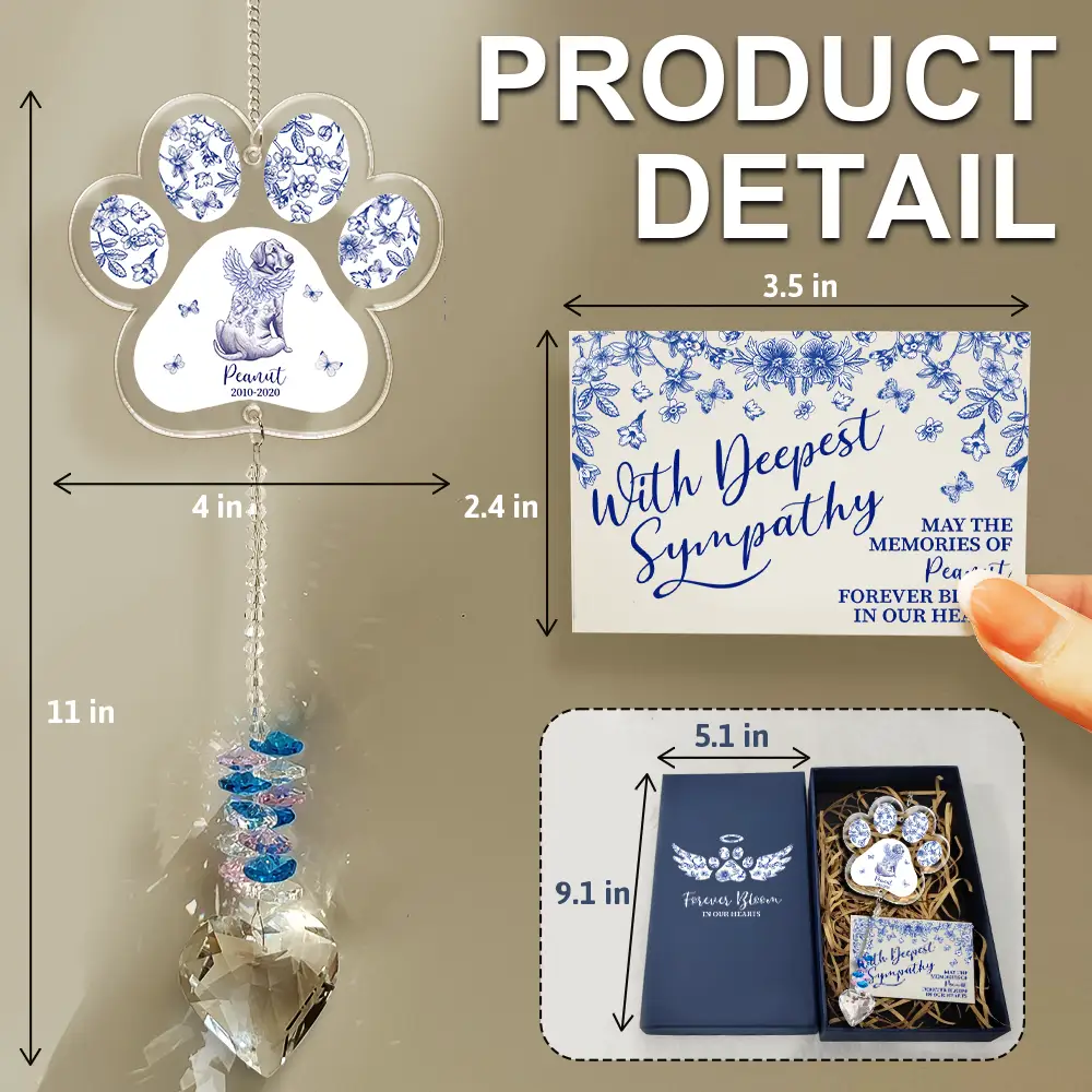 Toile De Jouy Dog Forever Bloom - Personalized Heart Crystal Suncatcher - Image 2