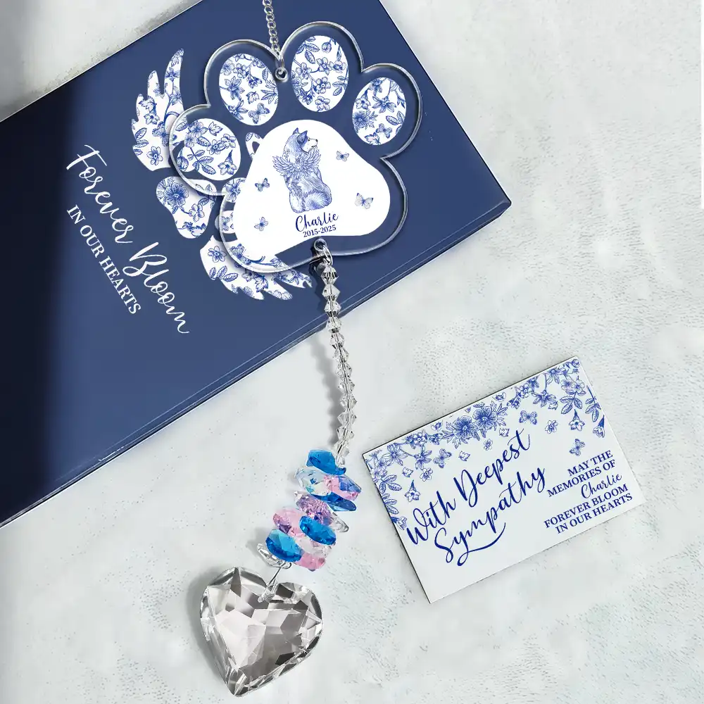 Toile De Jouy Dog Forever Bloom - Personalized Heart Crystal Suncatcher - Image 5