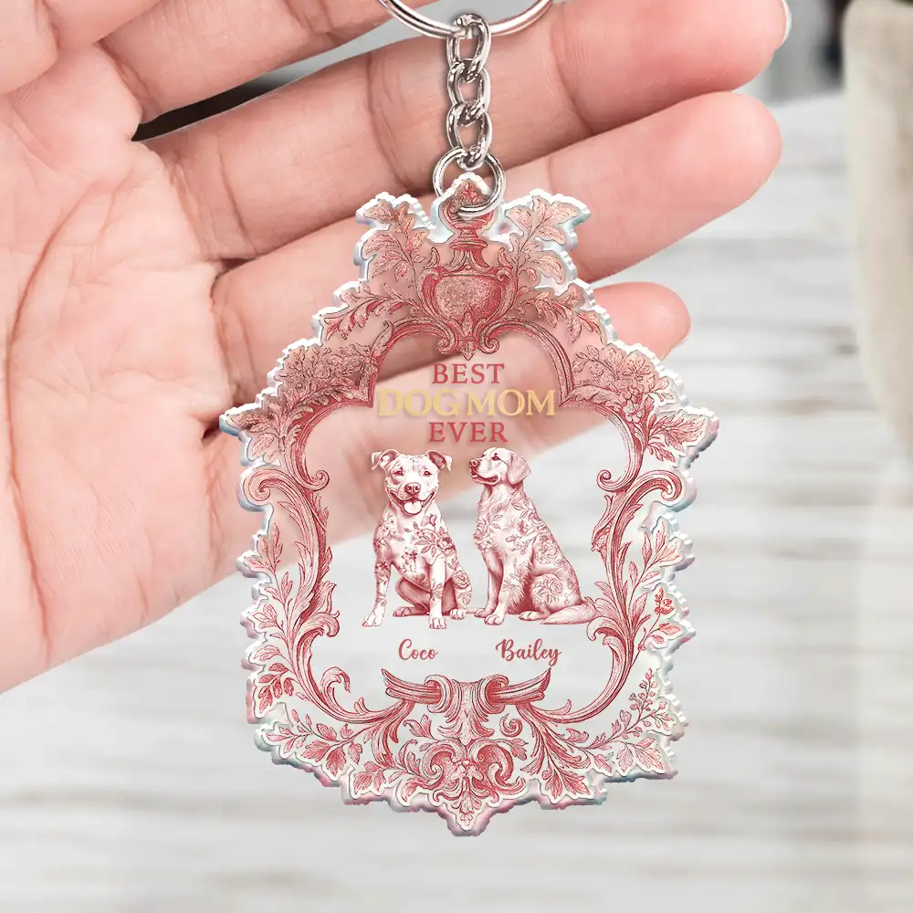 Toile De Jouy Dog Mom - Personalized Acrylic Keychain - Image 4