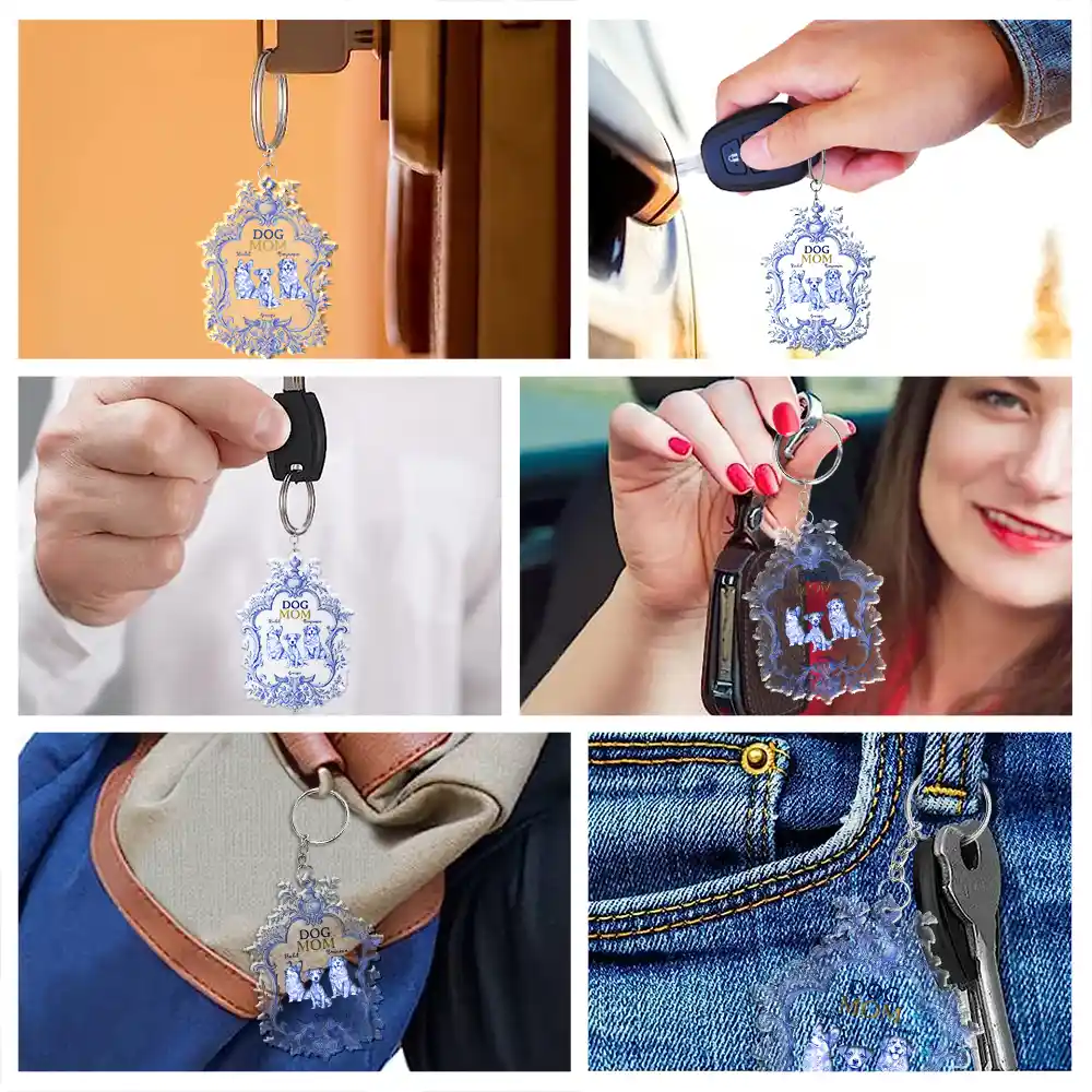 Toile De Jouy Dog Mom - Personalized Acrylic Keychain - Image 7