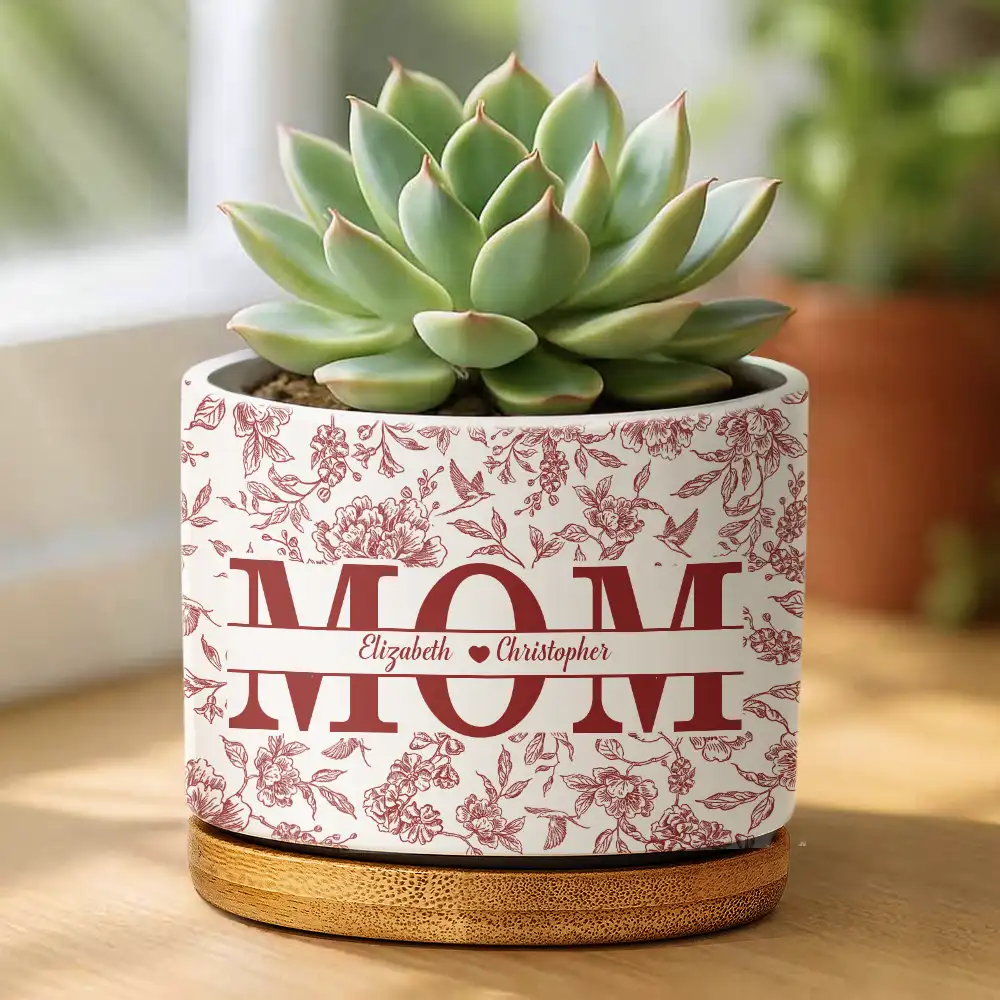 Toile De Jouy Mom Grandma Nana - Personalized Ceramic Plant Pot - Image 2