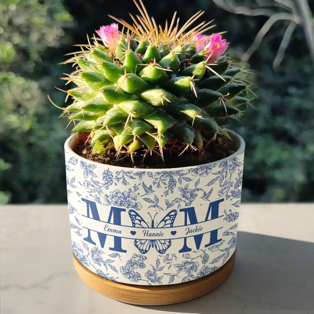 Toile De Jouy Mom Grandma Nana - Personalized Ceramic Plant Pot - Image 4