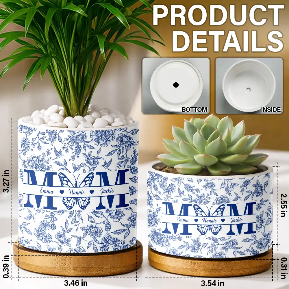 Toile De Jouy Mom Grandma Nana - Personalized Ceramic Plant Pot - Image 5