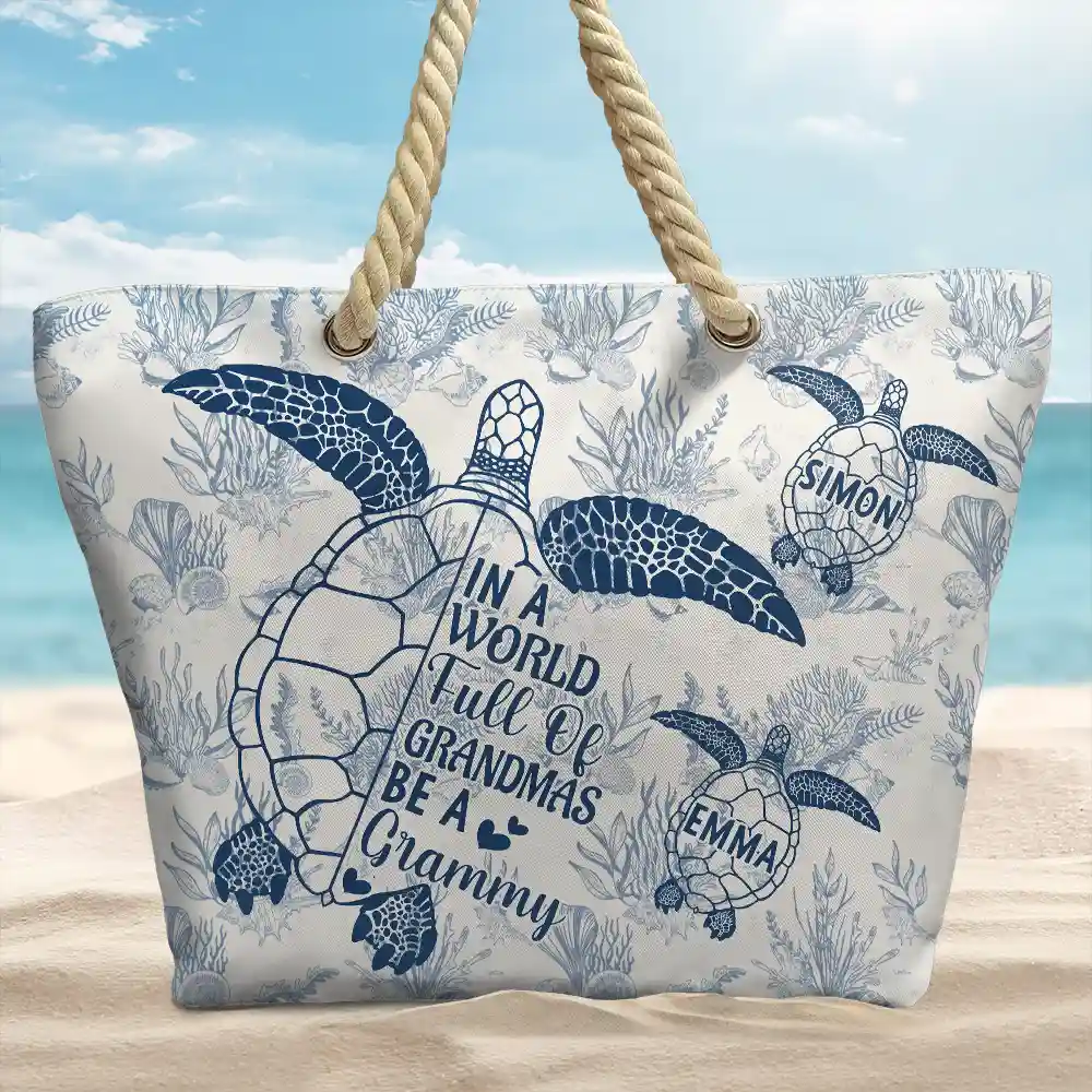 Toile De Jouy World Full Of Grandmas - Personalized Beach Bag - Image 2