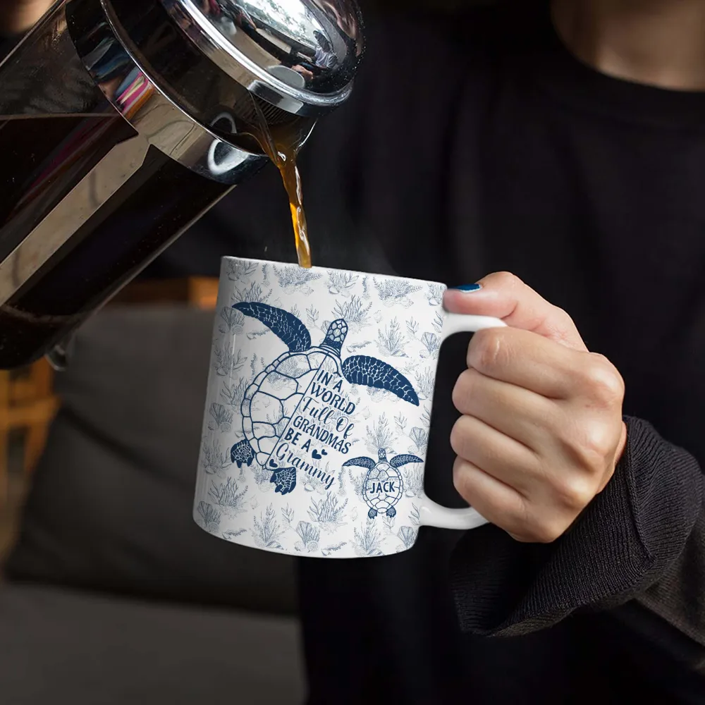 Toile De Jouy World Full Of Grandmas - Personalized White Edge-to-Edge Mug - Image 4