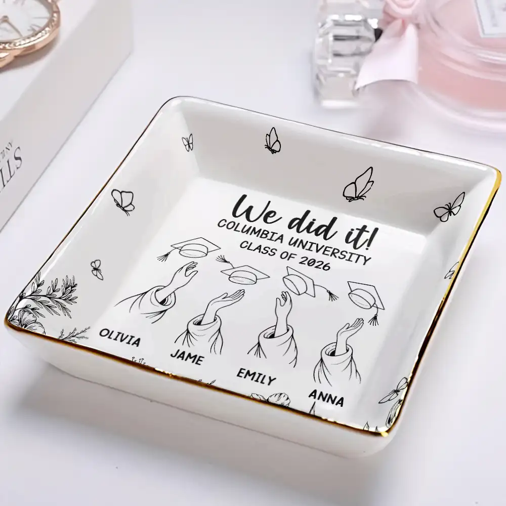 Toile Graduation Cap Toss Celebration - Personalized Ring Dish - Image 2