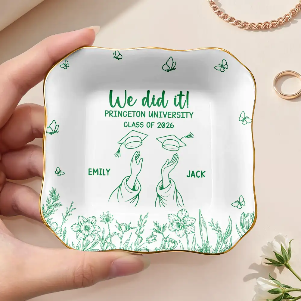 Toile Graduation Cap Toss Celebration - Personalized Ring Dish - Image 3