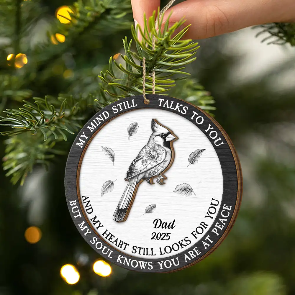 Toile Memorial Bird My Mind Still Talks To You - Personalized 2-Layered Wooden Ornament - Image 2