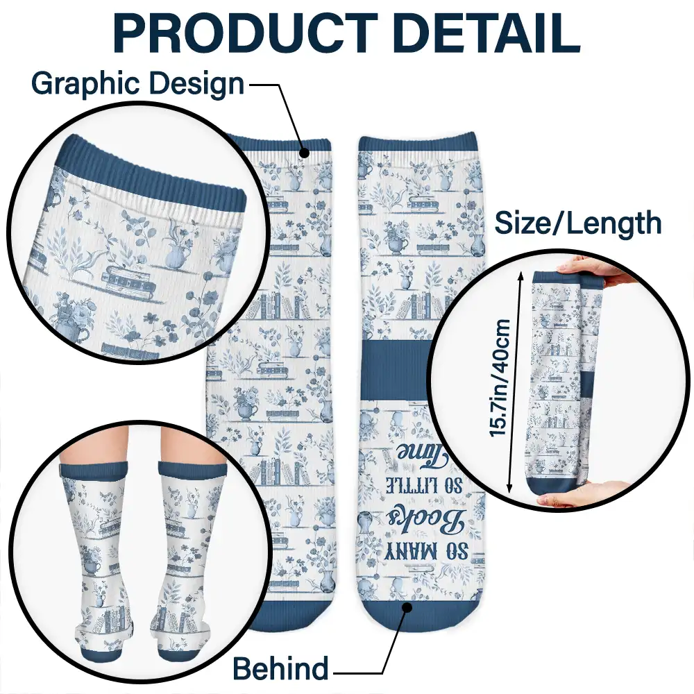 Toile Reading Woman Just A Girl Who Loves Books - Personalized Socks - Image 5