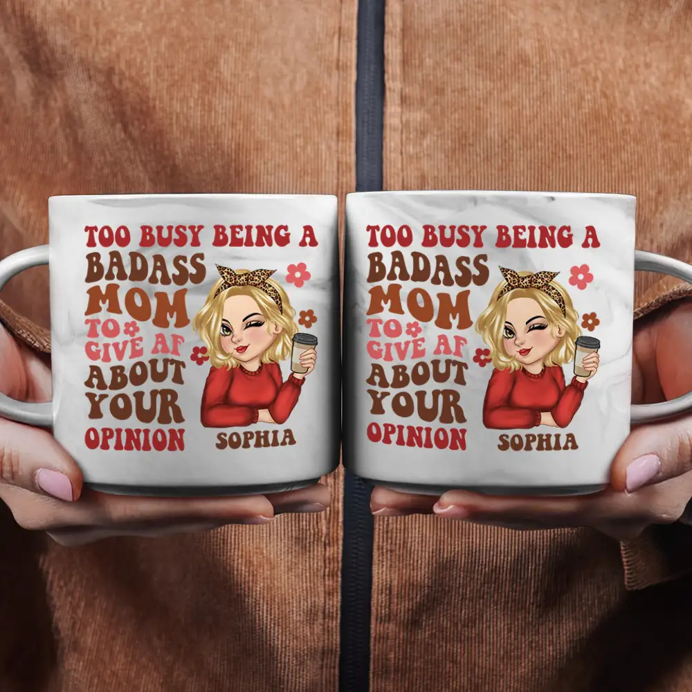 Too Busy Being A Badass Mom - Personalized Marble Mug - Image 2
