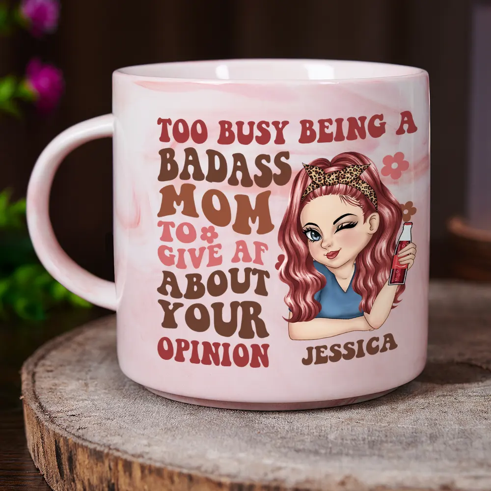 Too Busy Being A Badass Mom - Personalized Marble Mug - Image 3