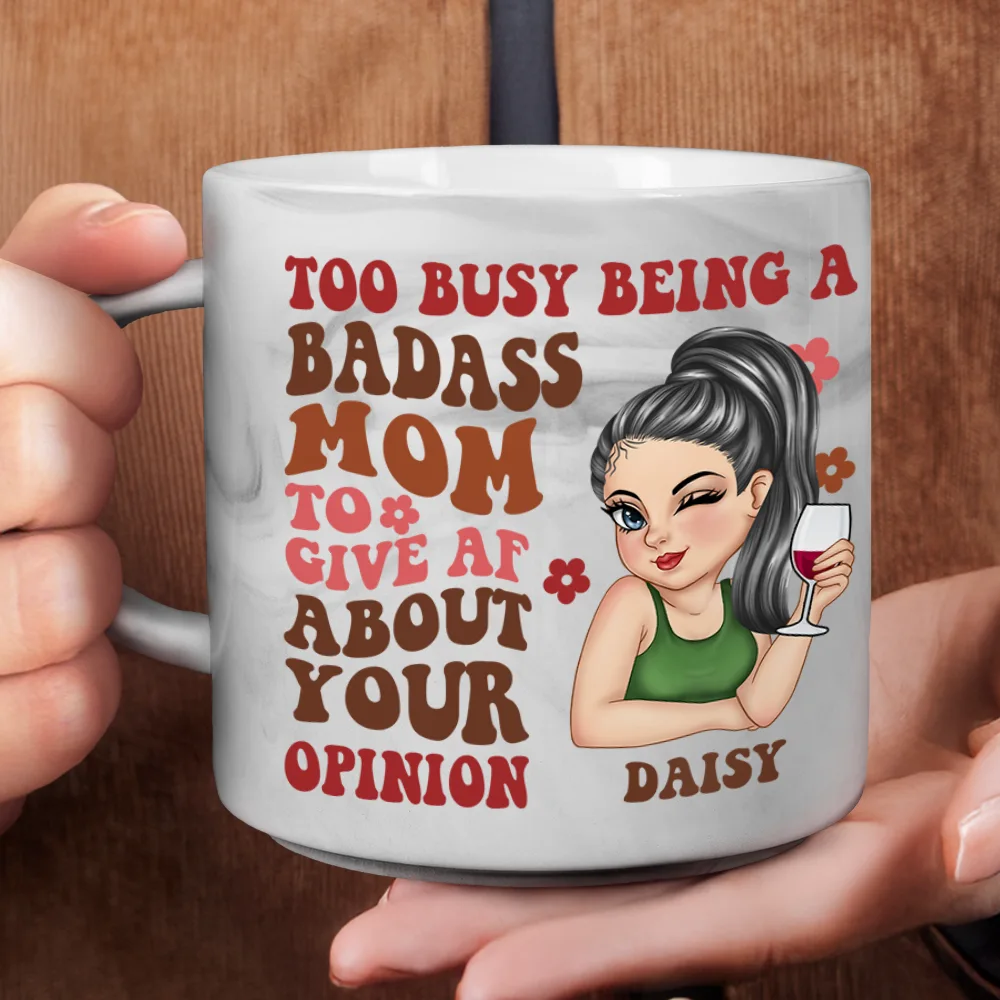 Too Busy Being A Badass Mom - Personalized Marble Mug - Image 4