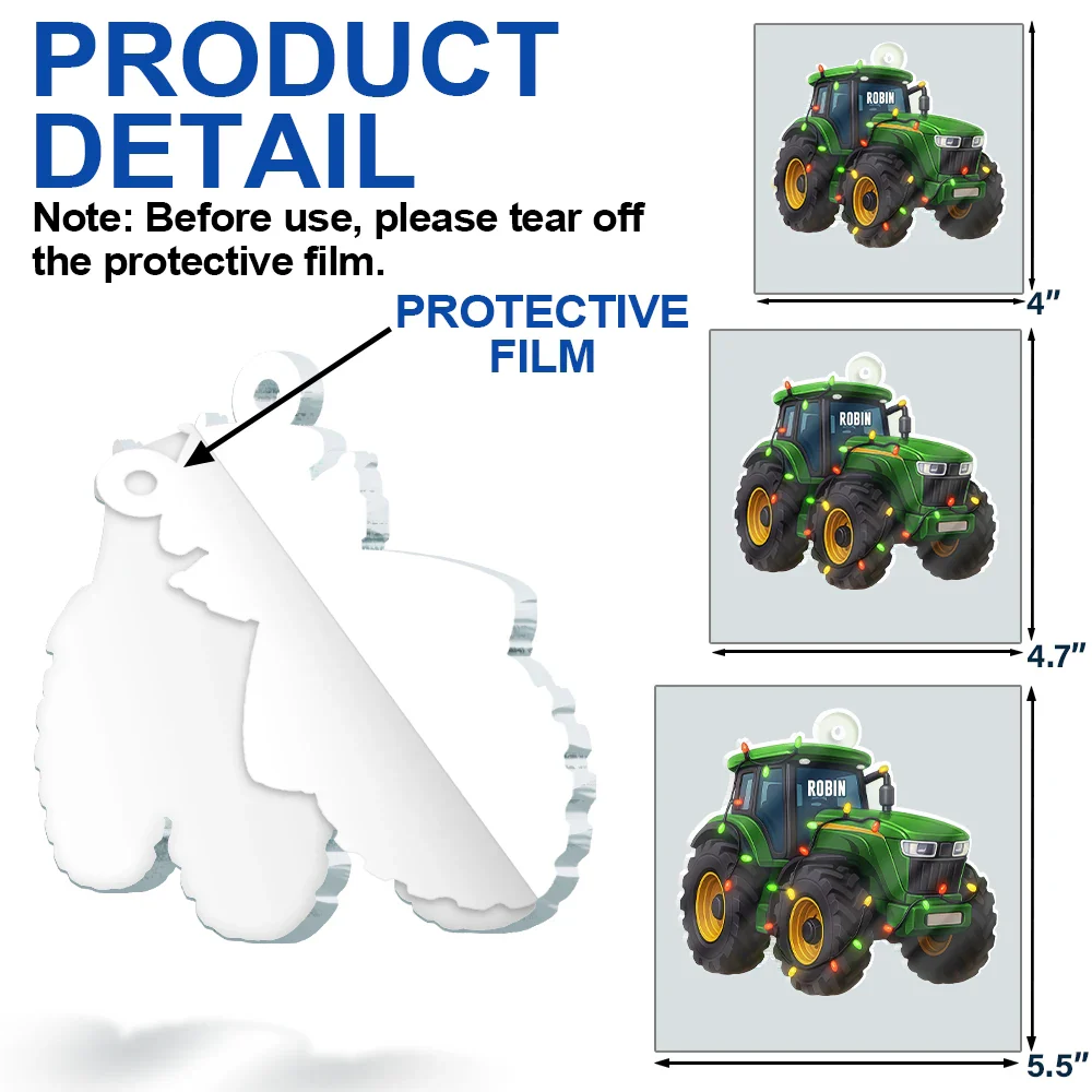 Tractor Christmas Decorations - Personalized Custom Shaped Acrylic Ornament - Image 6