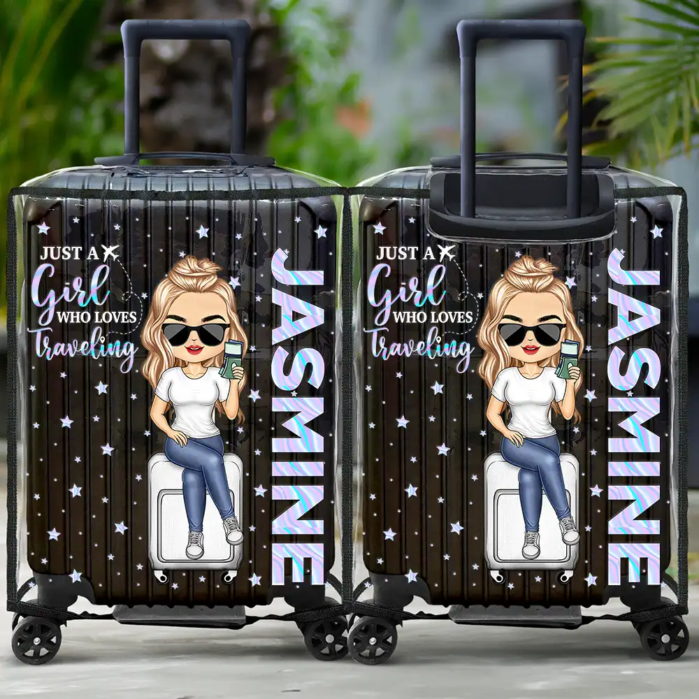 Travel A Girl Boy Who Loves Traveling Clear Hologram Background - Personalized Clear Luggage Cover