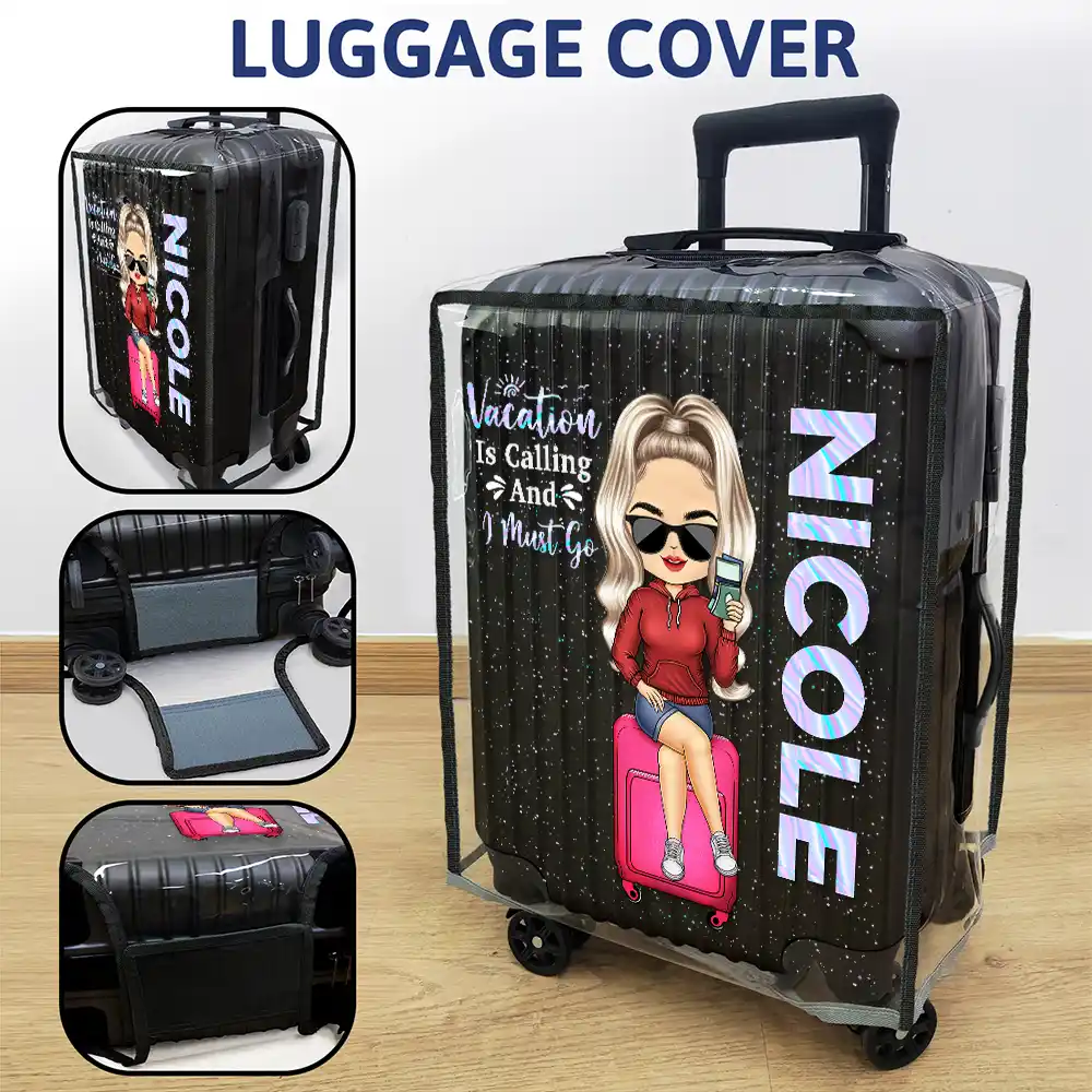 Travel A Girl Boy Who Loves Traveling Clear Hologram Background - Personalized Clear Luggage Cover - Image 3