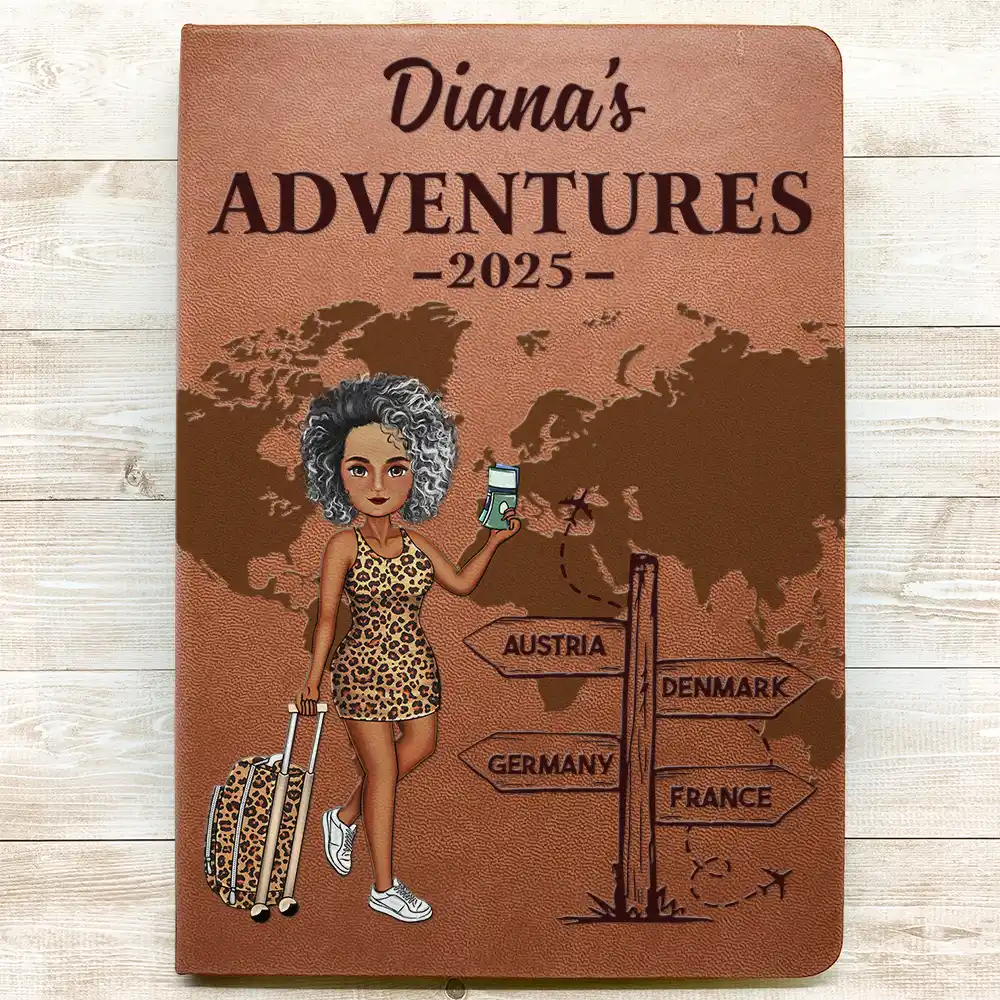 Travel All Around The World - Personalized Leather Journal - Image 3