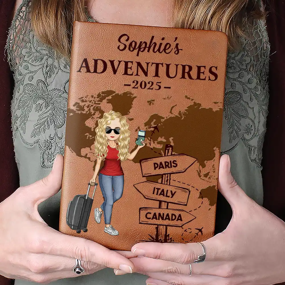 Travel All Around The World - Personalized Leather Journal - Image 4