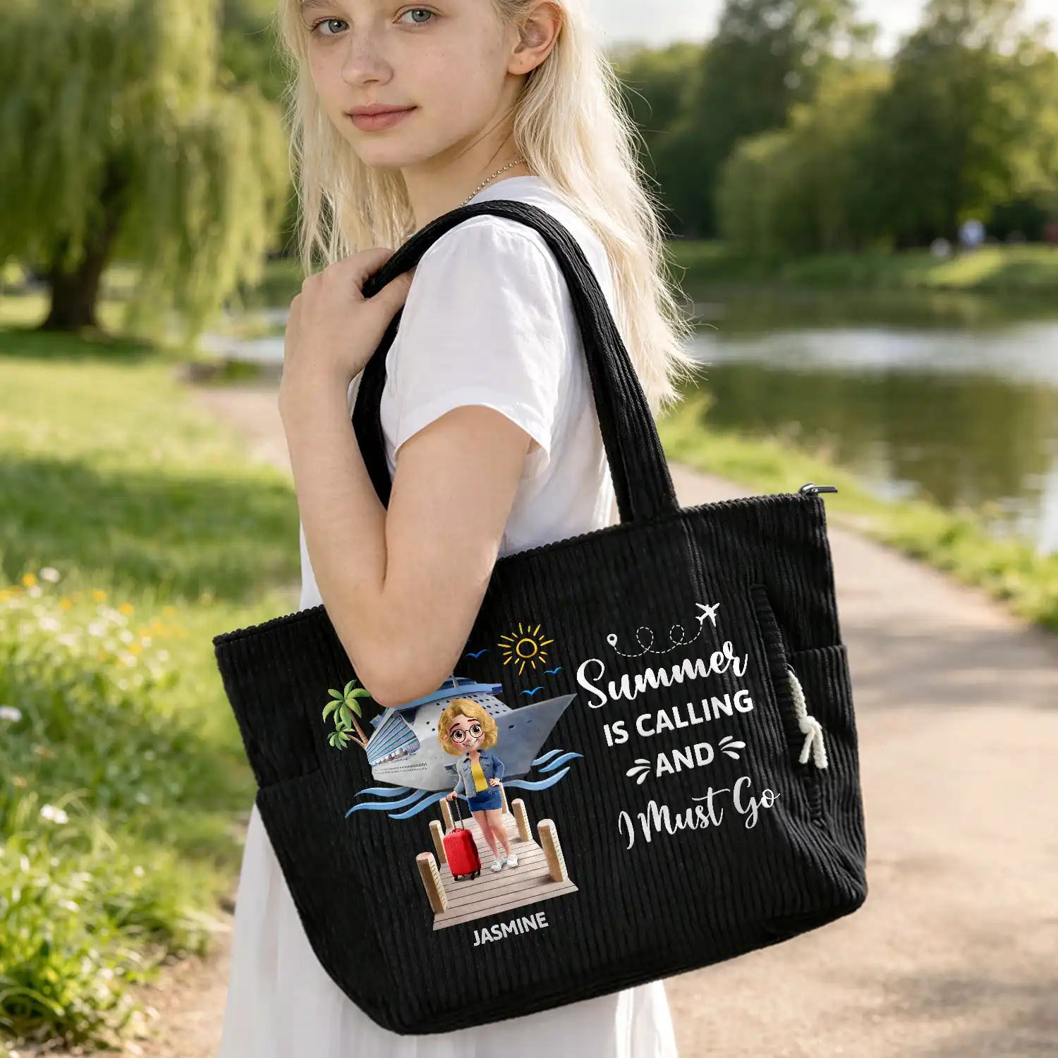 Travel All My Cruise Crap - Personalized Corduroy Tote Bag - Image 6