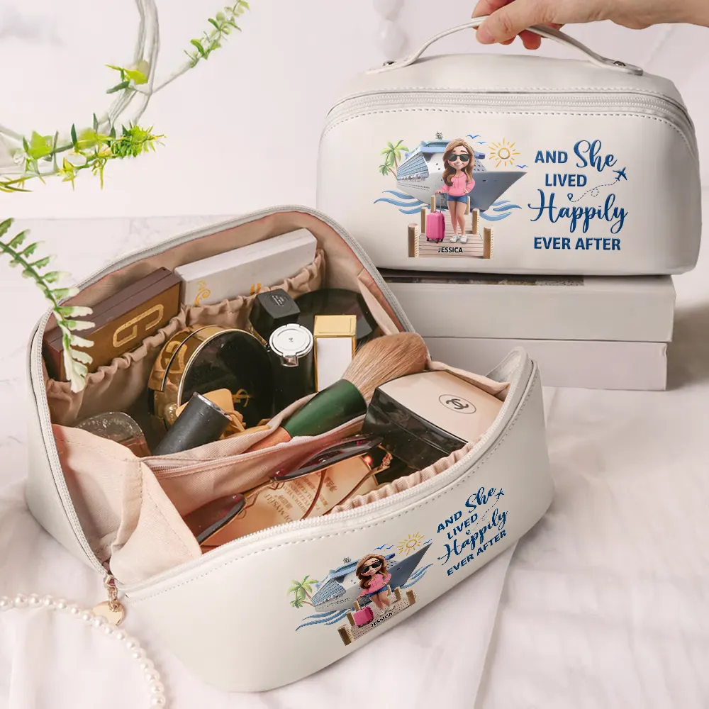 Travel All My Cruise Crap - Personalized Leather Makeup Bag - Image 2