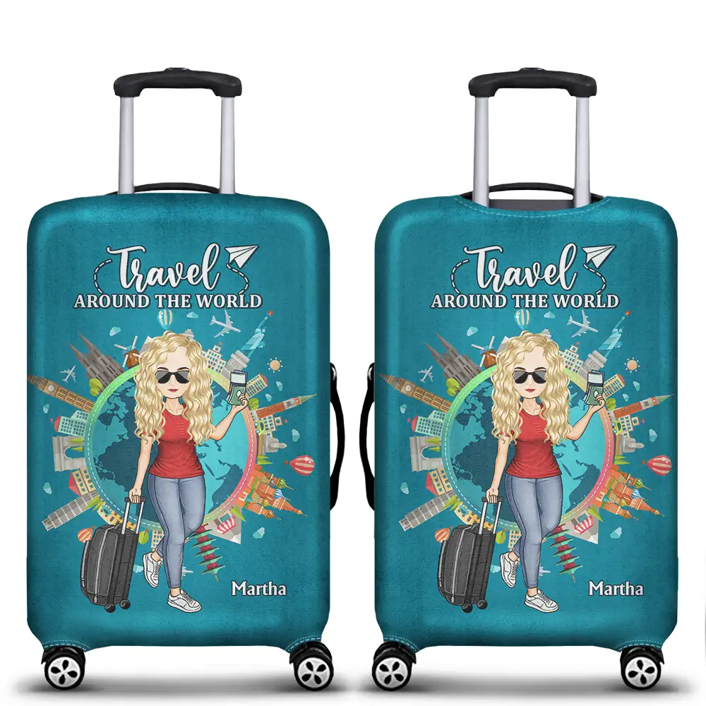 Travel Around The World - Personalized Luggage Cover