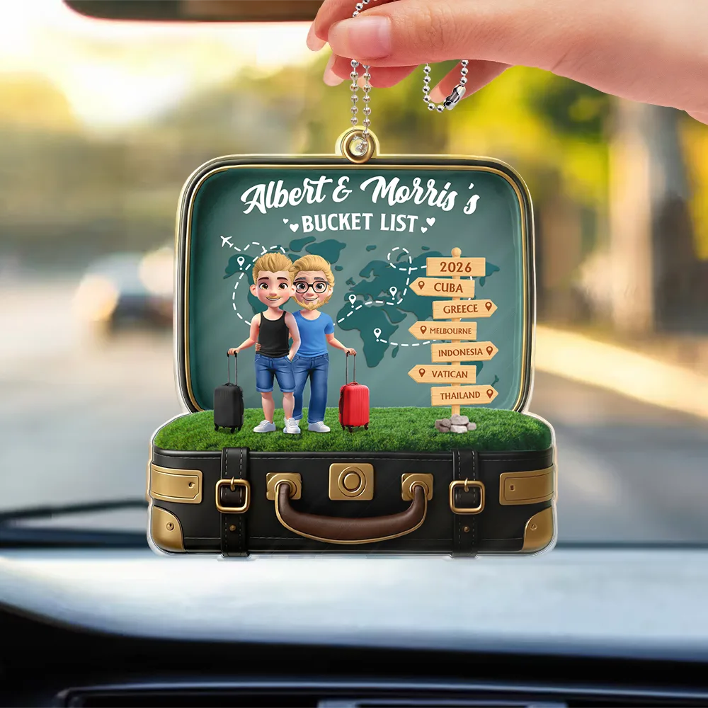 Travel Bucket List Couple - Personalized Acrylic Car Hanger - Image 3