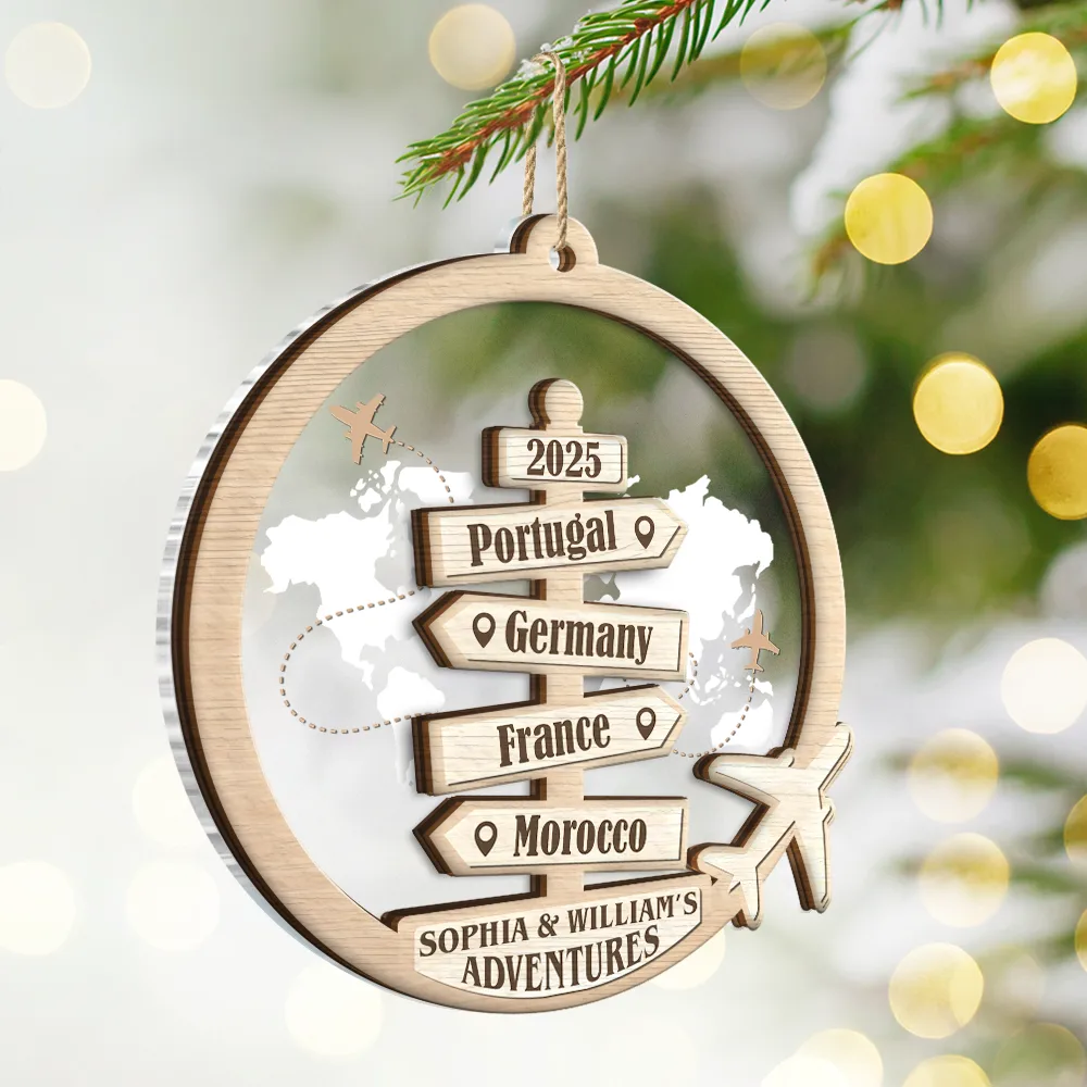 Travel Couple Goal, Destination Of All Year - Personalized 2-Layered Mix Ornament - Image 2