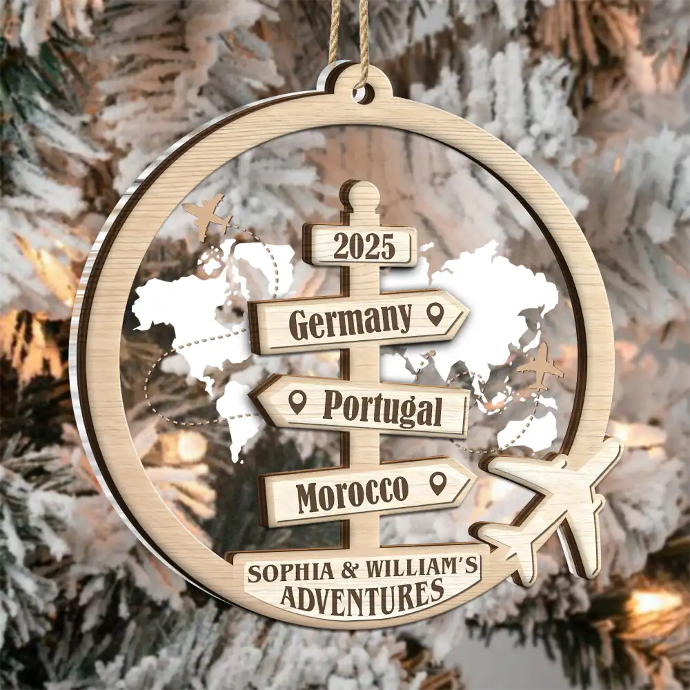 Travel Couple Goal, Destination Of All Year - Personalized 2-Layered Mix Ornament - Image 3