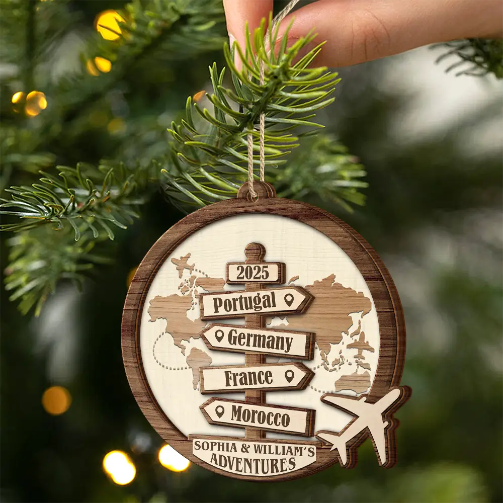 Travel Couple Goal, Destination Of All Year - Personalized 2-Layered Wooden Ornament - Image 2